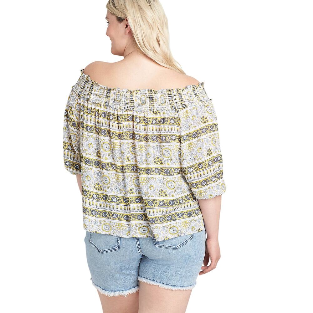 Lane Bryant Off The Shoulder Floral Print Top Yellow Blue Gray 26/28 - Picture 2 of 6